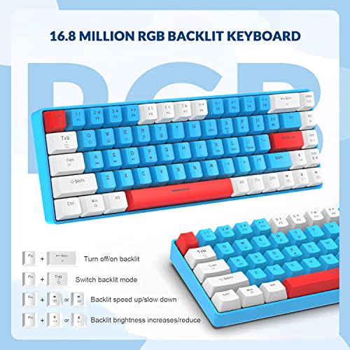 ZIYOU LANG Gaming Keyboard: 65% TKL Tactile Blue