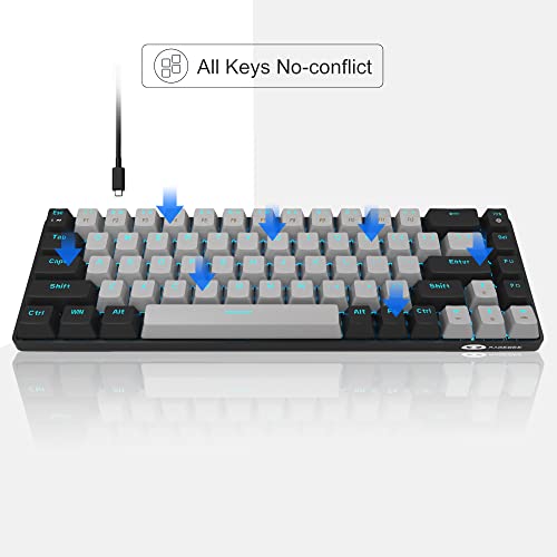 MageGee 60% Mechanical Gaming Keyboard, LED Backlit Compact 68 Keys - Grey/Black