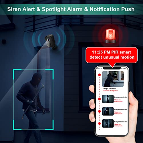 Wireless Outdoor Security Camera with AI Detection & Siren