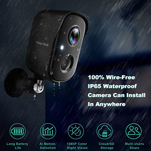 Wireless Outdoor Security Camera with AI Detection & Siren