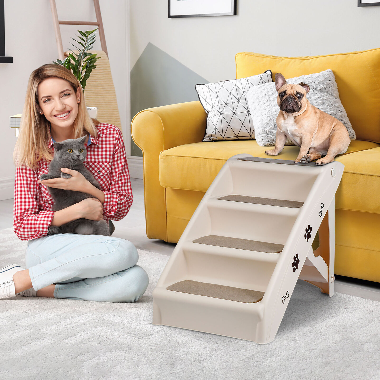 Foldable Dog Stairs with Support Frame