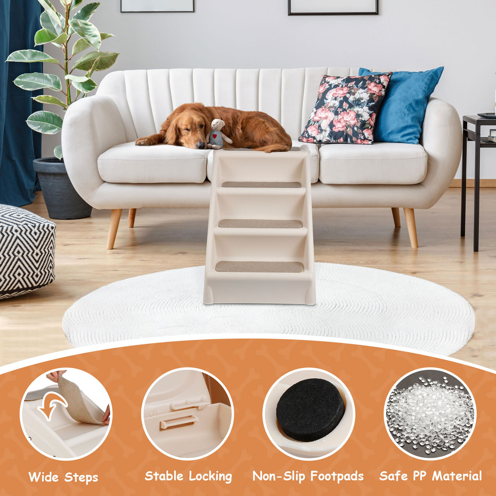 Foldable Dog Stairs with Support Frame