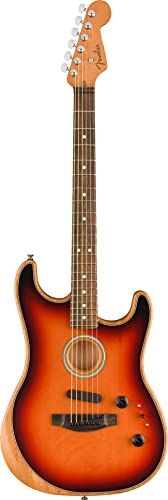 Fender Acoustasonic Stratocaster Electric Guitar, Sunburst, Ebony, Gig Bag