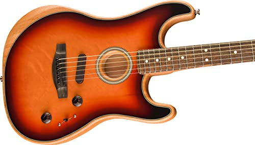 Fender Acoustasonic Stratocaster Electric Guitar, Sunburst, Ebony, Gig Bag