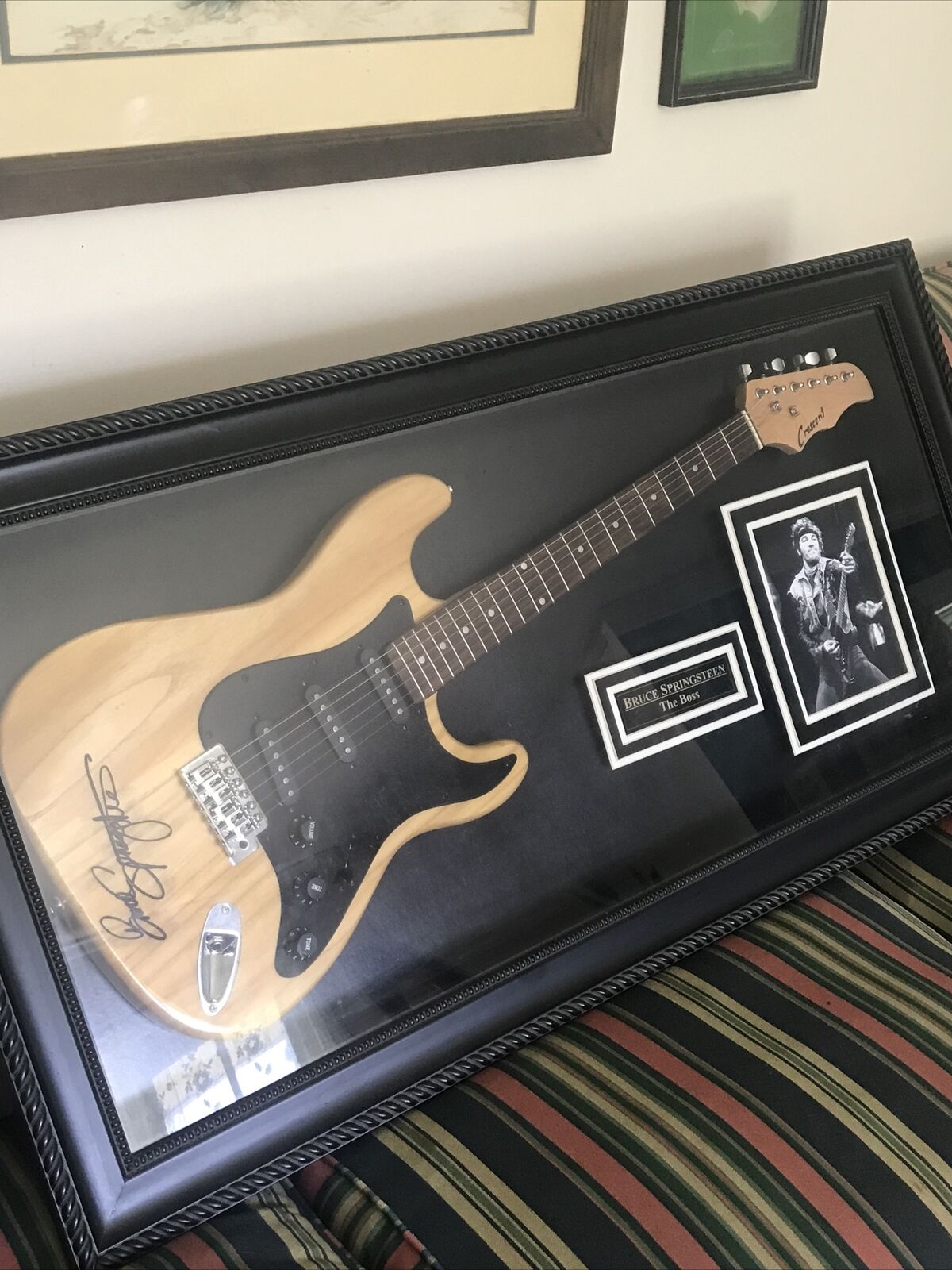 Bruce Springsteen Autographed Guitar and Photo Shadowbox Frame
