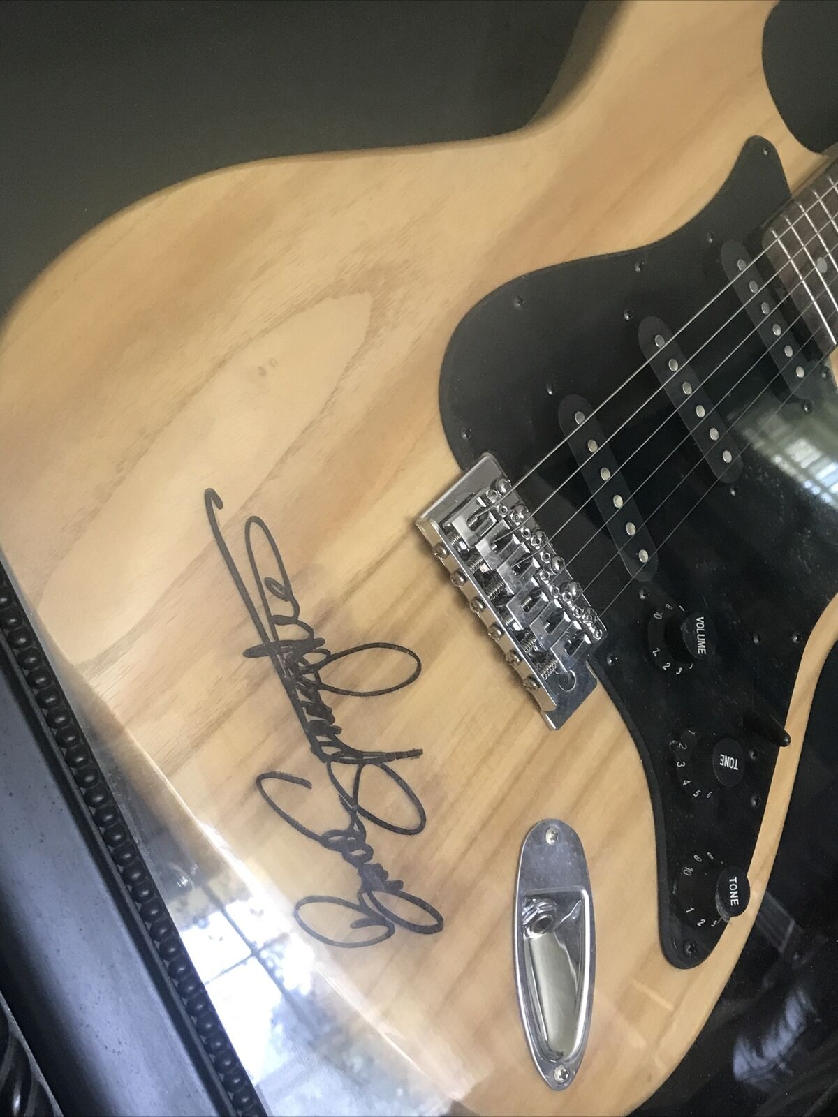 Bruce Springsteen Autographed Guitar and Photo Shadowbox Frame
