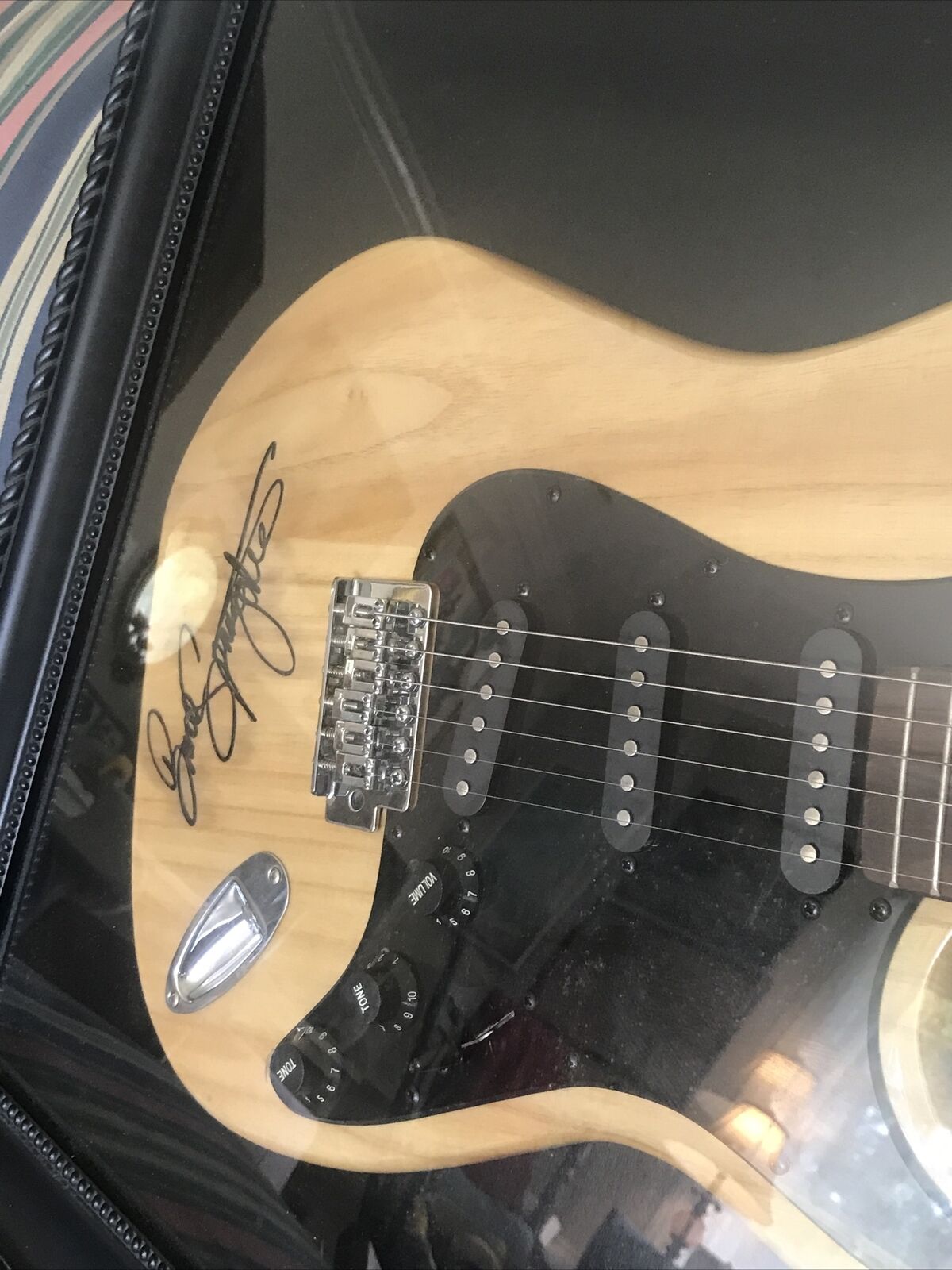 Bruce Springsteen Autographed Guitar and Photo Shadowbox Frame