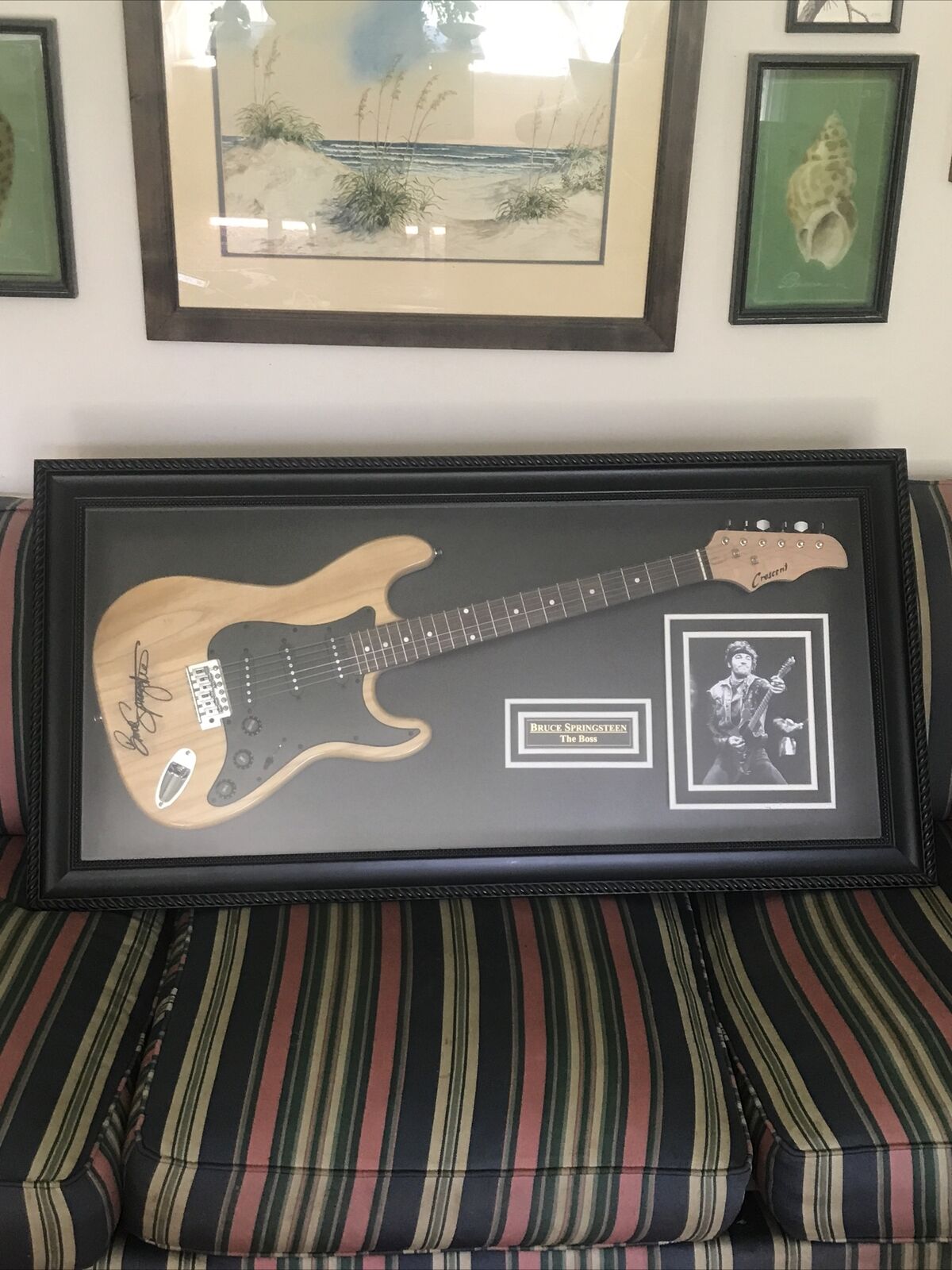 Bruce Springsteen Autographed Guitar and Photo Shadowbox Frame