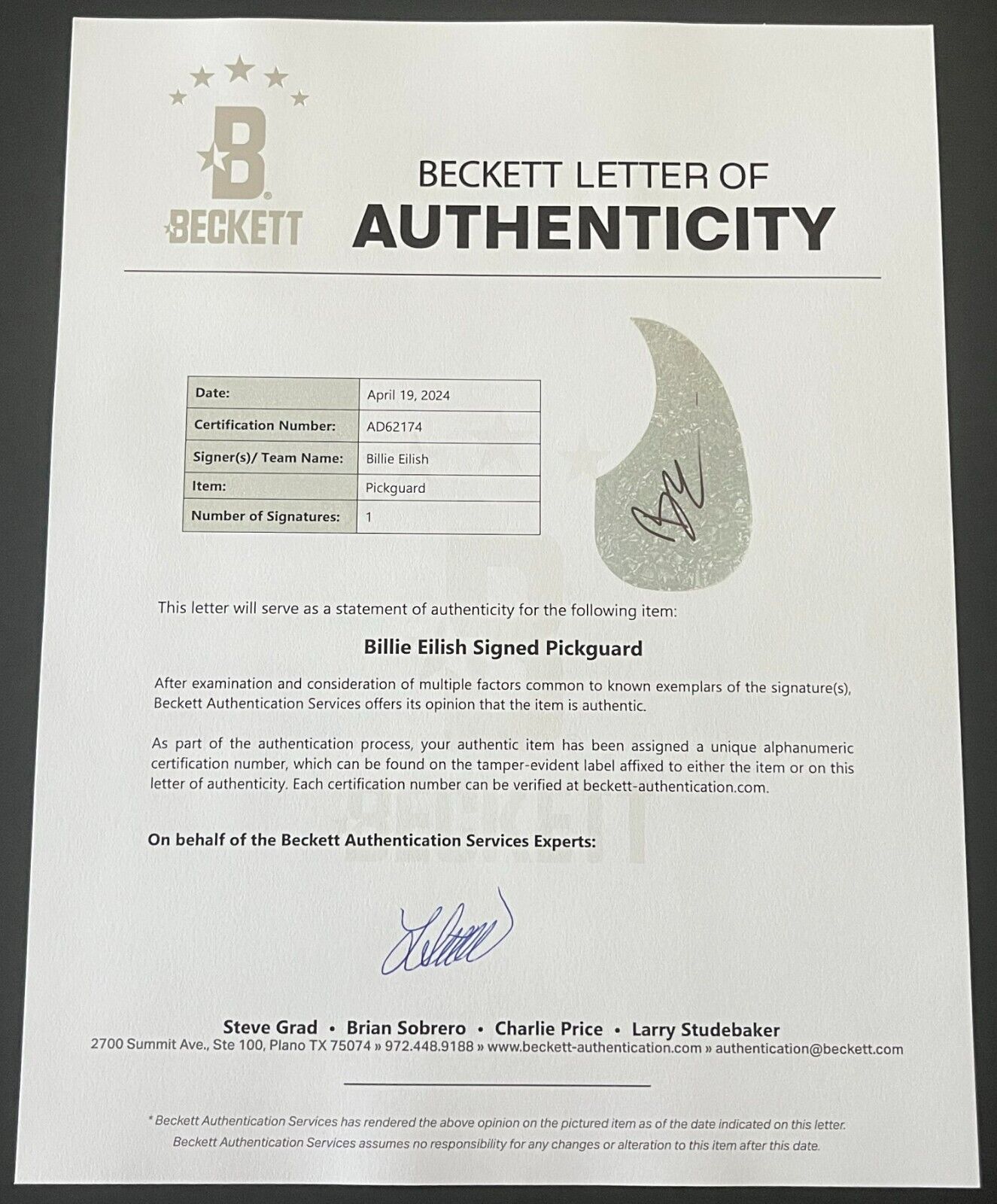 Billie Eilish Signed Acoustic Guitar with Video Proof