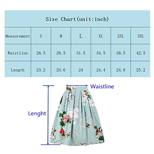 Green Flower Rockabilly Retro Pleated Skirt Size S