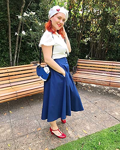 1950s Retro Pleated Skirt - Navy Blue, Size L
