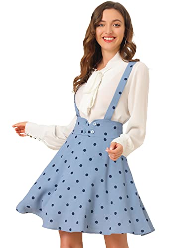 Vintage Polka Dot High Waist Overalls - Medium Light Blue