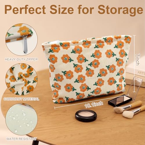 Floral Retro Makeup Bag - Corduroy Travel Organizer