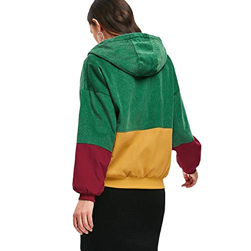 ZAFUL Corduroy Color Block Hooded Jacket - Green