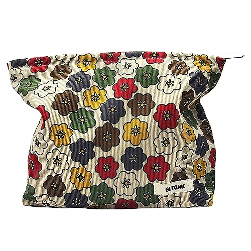Women's Retro Flowered Corduroy Cosmetic Bag