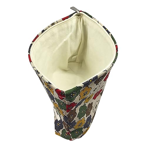 Women's Retro Flowered Corduroy Cosmetic Bag