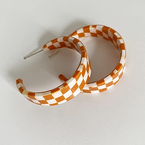Vintage Geometric Resin Earrings - Black/White Grid (Orange)