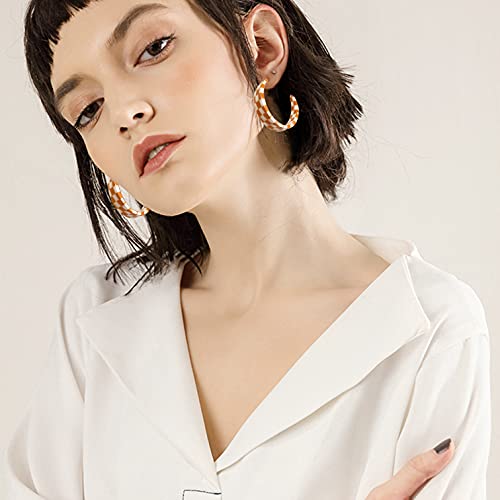 Vintage Geometric Resin Earrings - Black/White Grid (Orange)