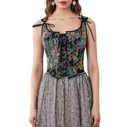 Black Floral Retro Camisole with Drawstring Tie-Up (X-Large)