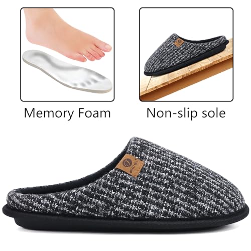 ONCAI Men's Cozy Black Knit Memory Foam Slippers