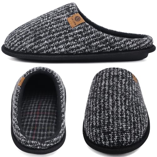 ONCAI Men's Cozy Black Knit Memory Foam Slippers