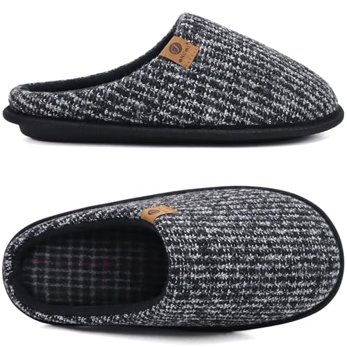 ONCAI Men's Cozy Black Knit Memory Foam Slippers
