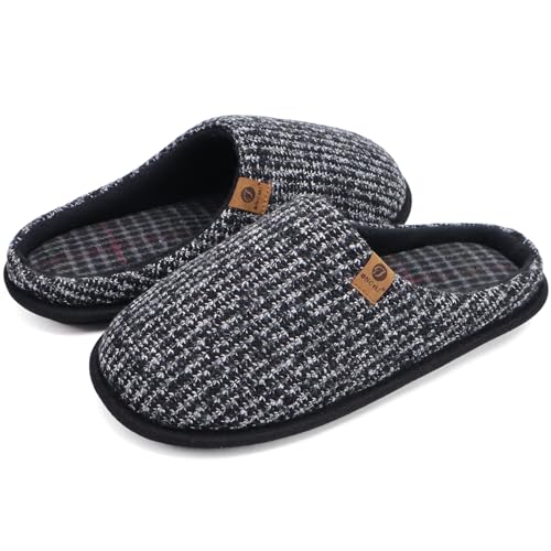 ONCAI Men's Cozy Black Knit Memory Foam Slippers
