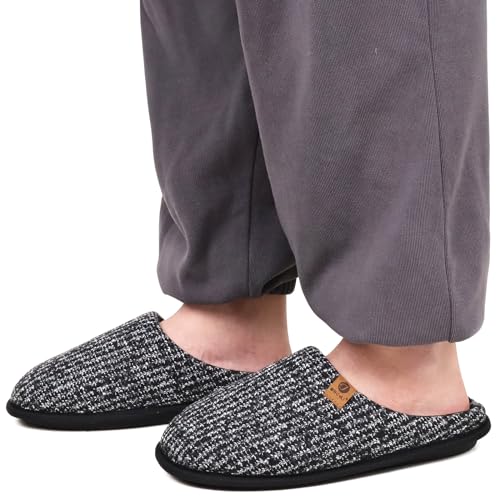 ONCAI Men's Cozy Black Knit Memory Foam Slippers