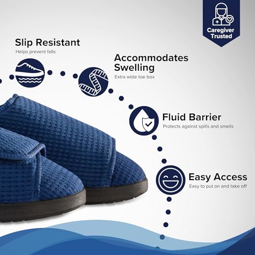 Men's Double-Extra Wide Slip-Resistant Black Slippers
