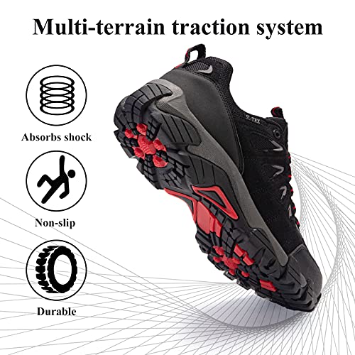 Men's Lightweight Waterproof Hiking Ankle Boots Black/Red