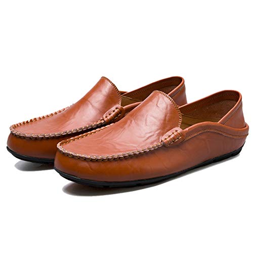 Brown Genuine Leather Penny Loafers Men's Slip-On Moccasins