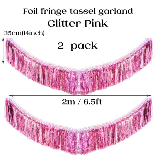 Pink Glitter Fringe Garland for Party Decorations, 2 Pack