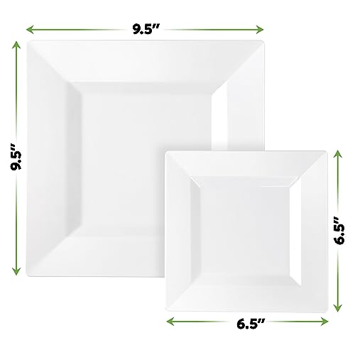 100-Piece White Square Disposable Plastic Party Plate Combo