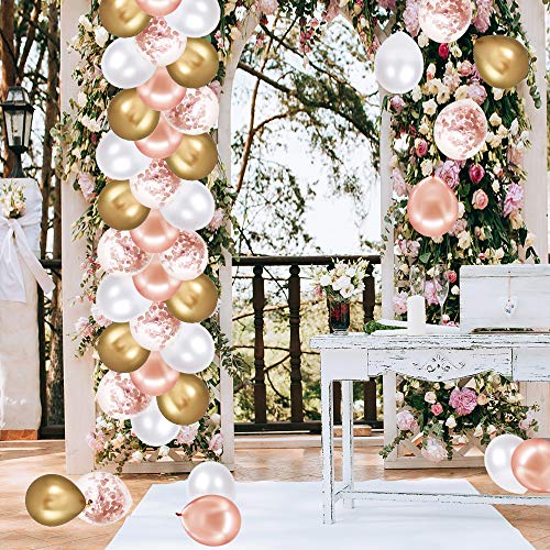 60 Pack Rose Gold Confetti Latex Balloons