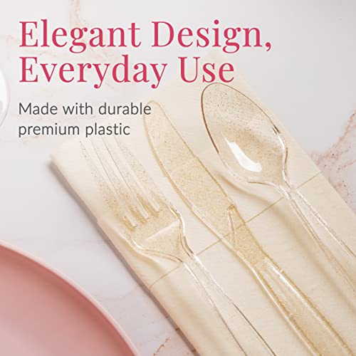 Gold Glitter Plastic Cutlery Set - 180 Pieces