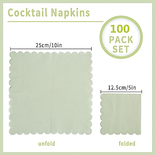 Sage Green Cocktail Napkins 100 Pack for Parties