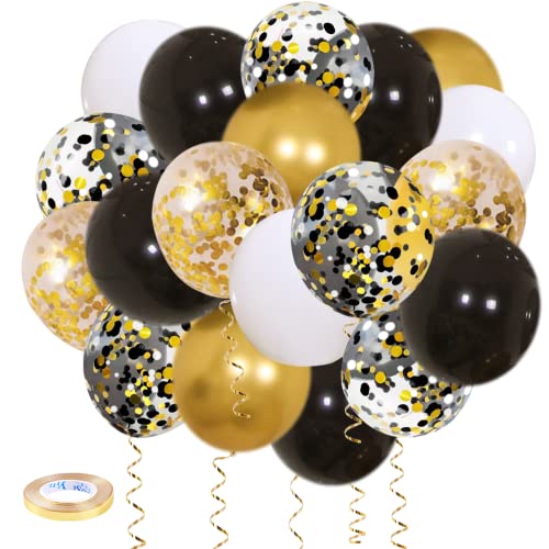 Black Gold Confetti Balloons 50 pack for Party Decor