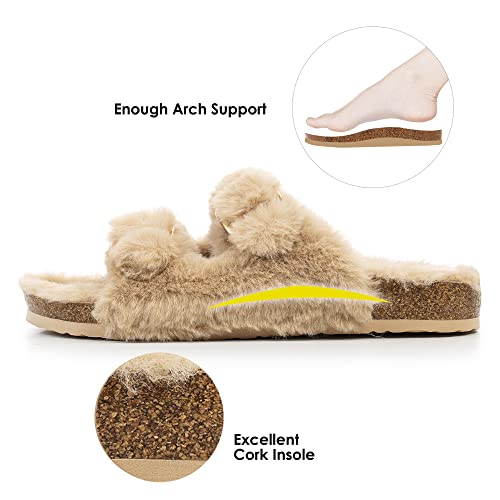 FITORY Women's Cozy Open Toe Slippers, Faux Fur Sandals