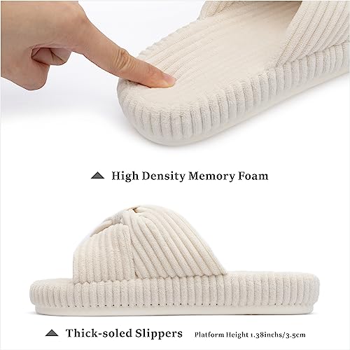 Beige Memory Foam Bow Slippers - Size 6.5-8