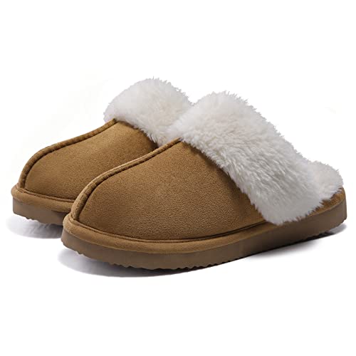Brown Fuzzy Memory Foam Slippers for Women Outdoor/Home
