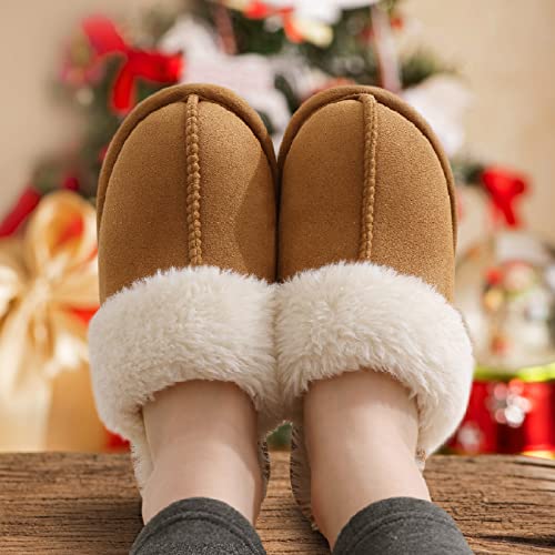 Brown Fuzzy Memory Foam Slippers for Women Outdoor/Home