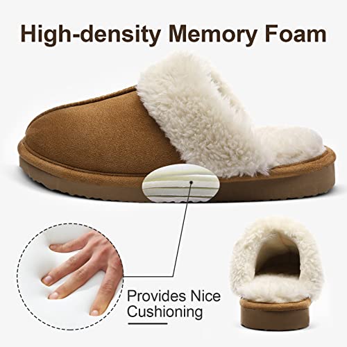 Brown Fuzzy Memory Foam Slippers for Women Outdoor/Home