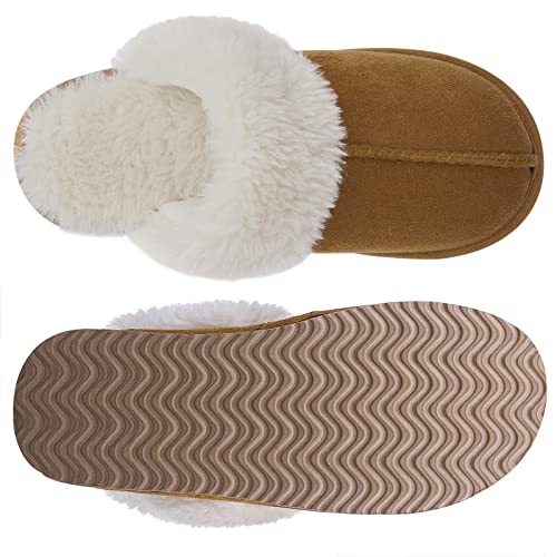 Brown Fuzzy Memory Foam Slippers for Women Outdoor/Home