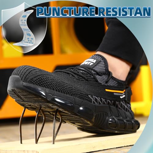 Lightweight Steel Toe Sneakers for Women, Black Size 11