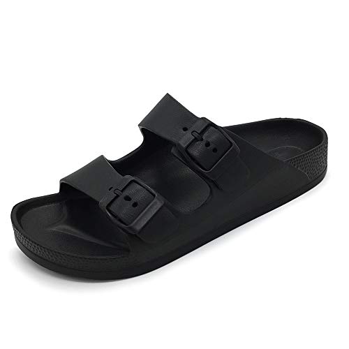 FUNKYMONKEY Women's Double Buckle Comfort Flat Sandals Black