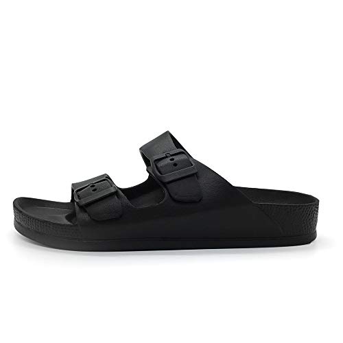 FUNKYMONKEY Women's Double Buckle Comfort Flat Sandals Black