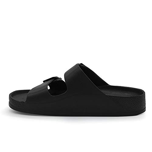 FUNKYMONKEY Women's Double Buckle Comfort Flat Sandals Black
