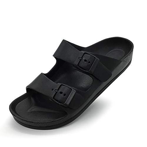 FUNKYMONKEY Women's Double Buckle Comfort Flat Sandals Black