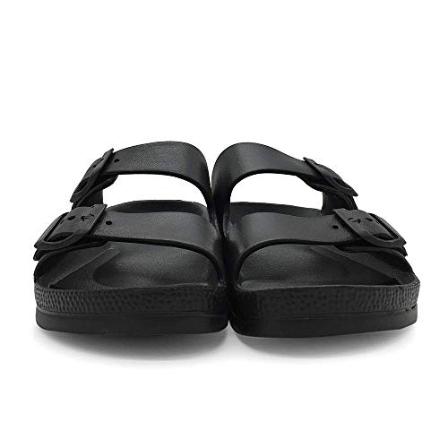 FUNKYMONKEY Women's Double Buckle Comfort Flat Sandals Black