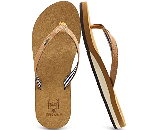 KuaiLu Women's Arch Support Flip Flops Yoga Sandals